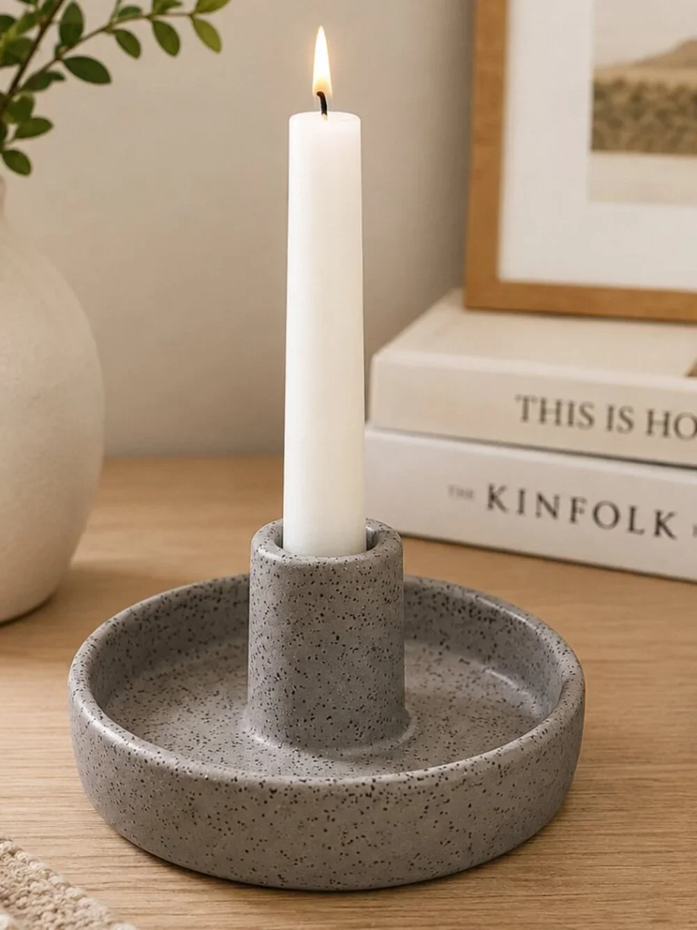 Smith & Hawken Gray Speckled Ceramic Candle Holder Modern Minimalist 5